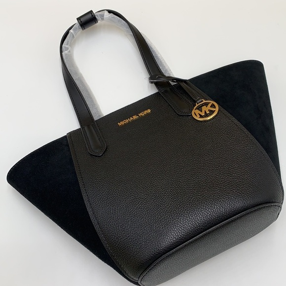 MICHAEL KORS PORTIA SMALL TOTE BLACK COLOR PEBBLED LEATHER/SUEDE - Picture 15 of 16